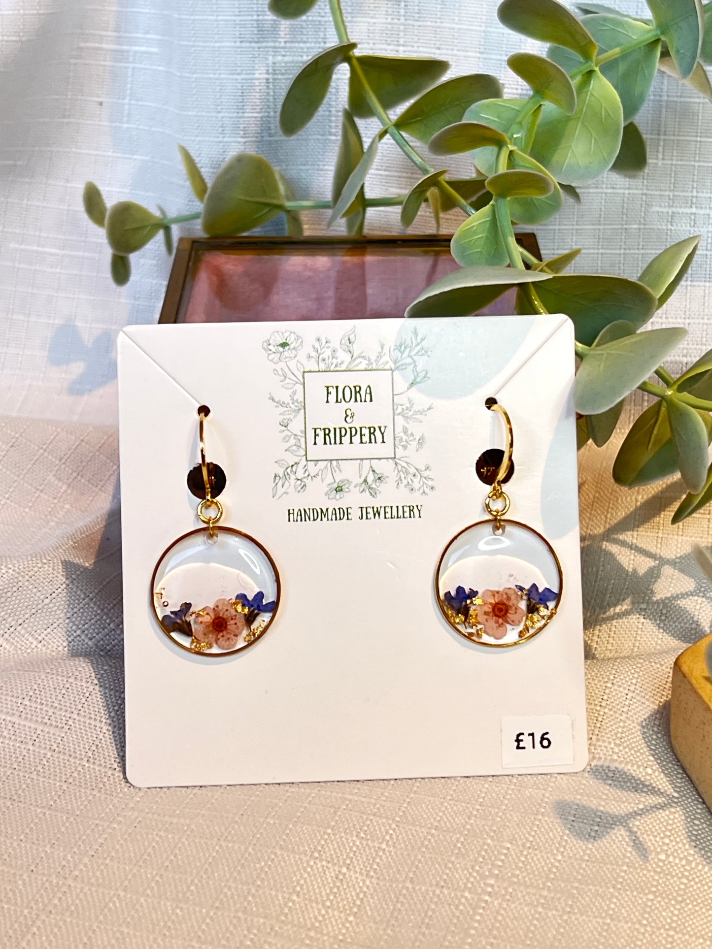 Gold hoop Forget-me-not earrings