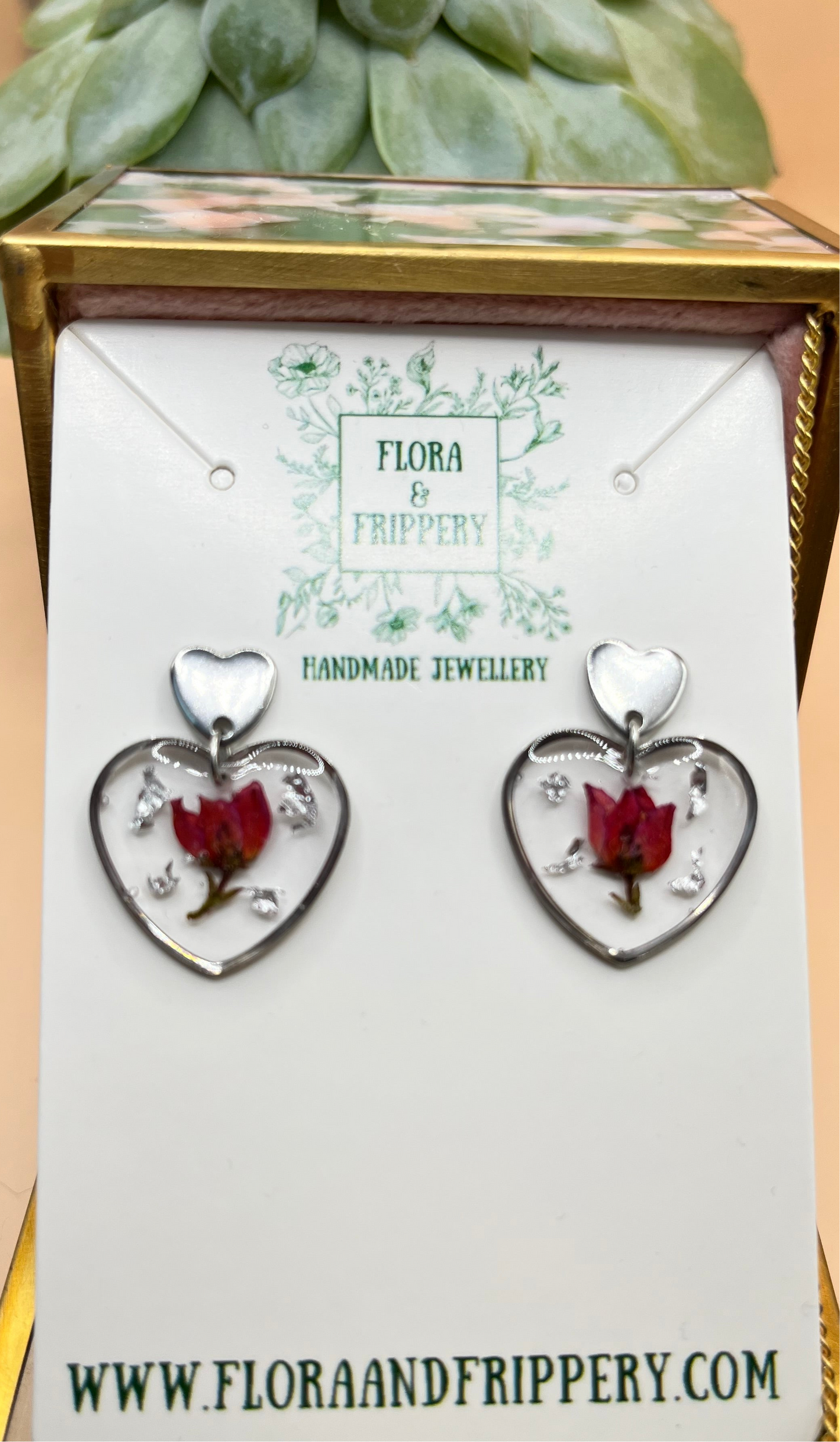 Silver Heart Drop Earrings