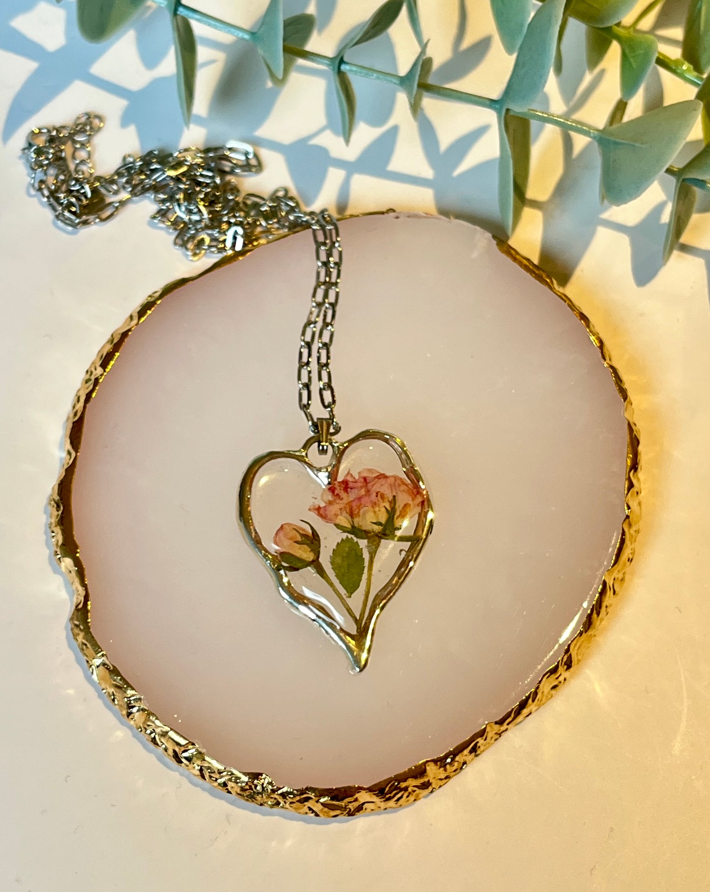 Silver Rose Large Heart Pendant