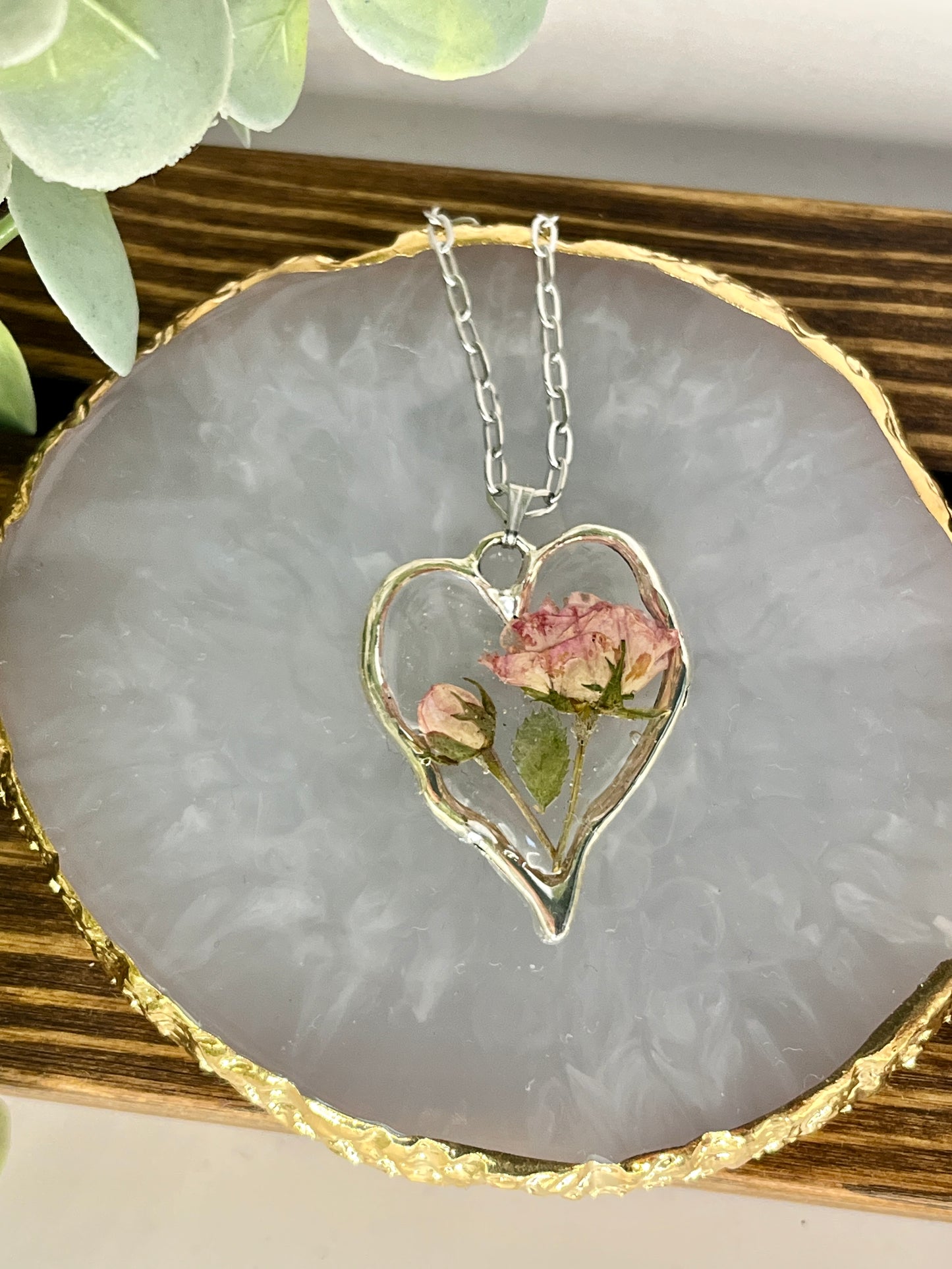 Silver Rose Large Heart Pendant