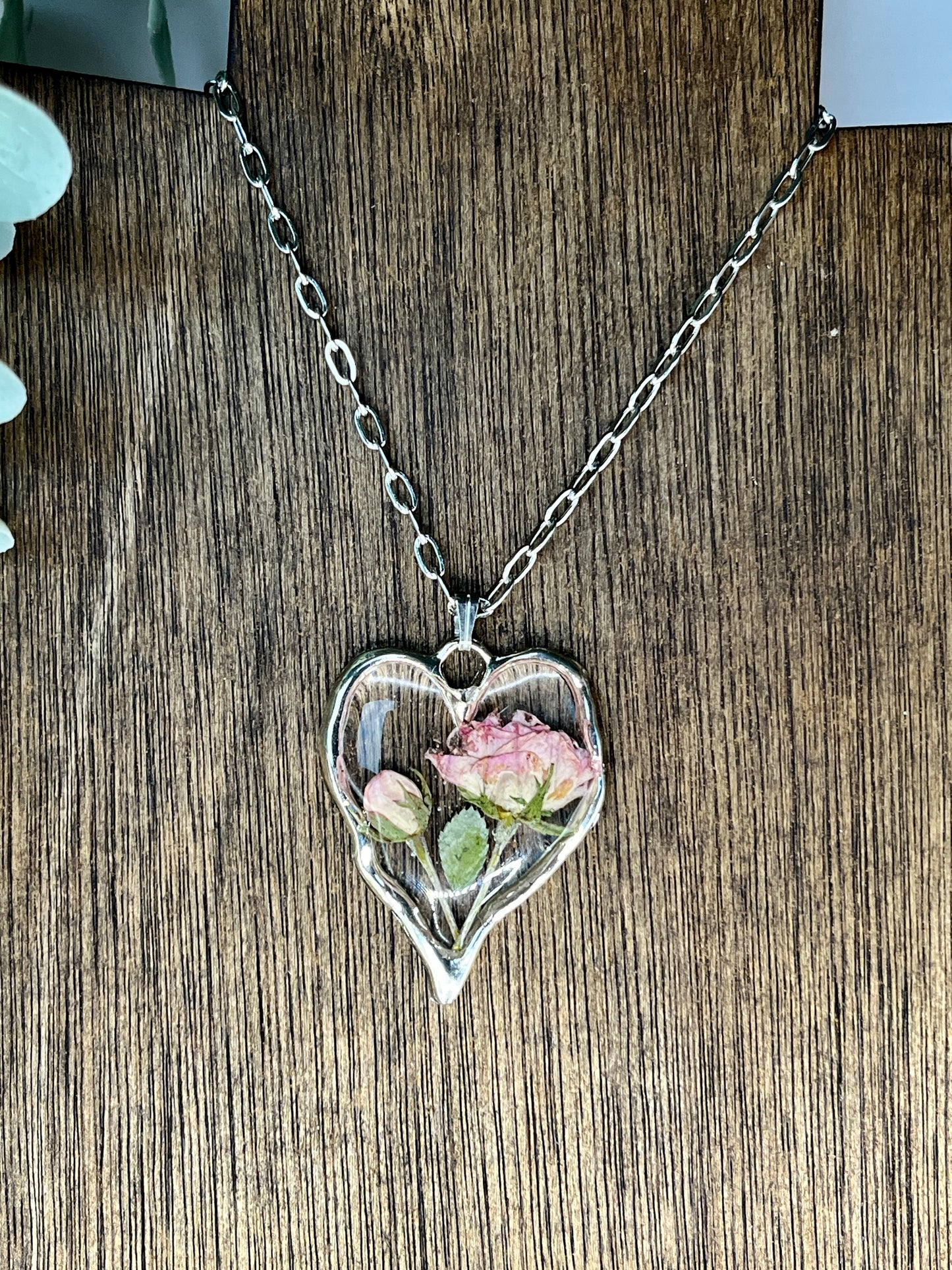 Silver Rose Large Heart Pendant
