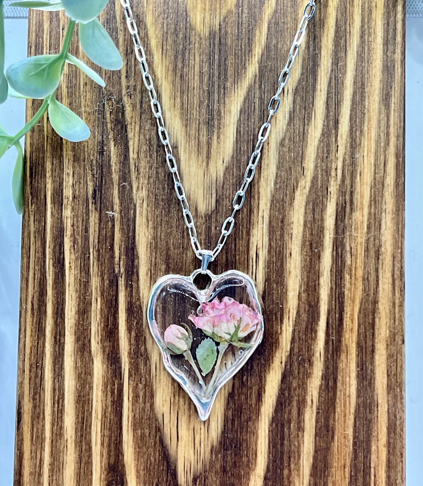 Silver Rose Large Heart Pendant